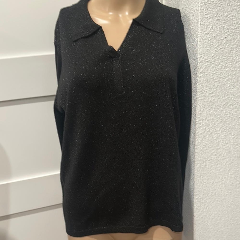 Elegant Black V-Neck Long sleeve Sweater Size L